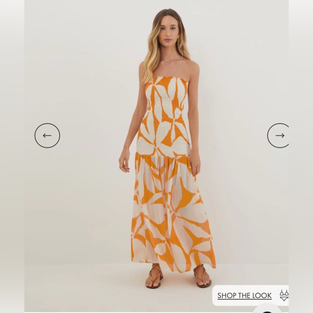 Vix Strapless Dress in Orange and White XS orig $278